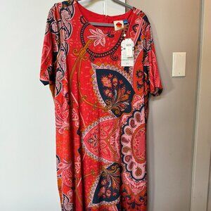 FARM Rio Red and Pink Paisley Midi Dress